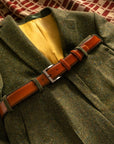 Men's burnished leather belt, tan, lifestyle