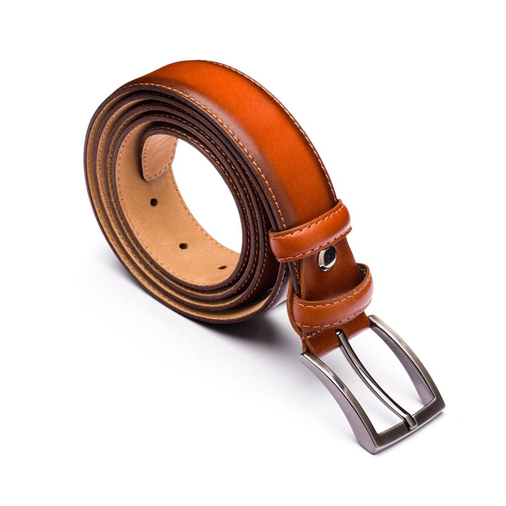 Men's burnished leather belt, tan