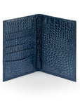 RFID Leather Passport Holder, Midnight Navy Croc Effect, inside view