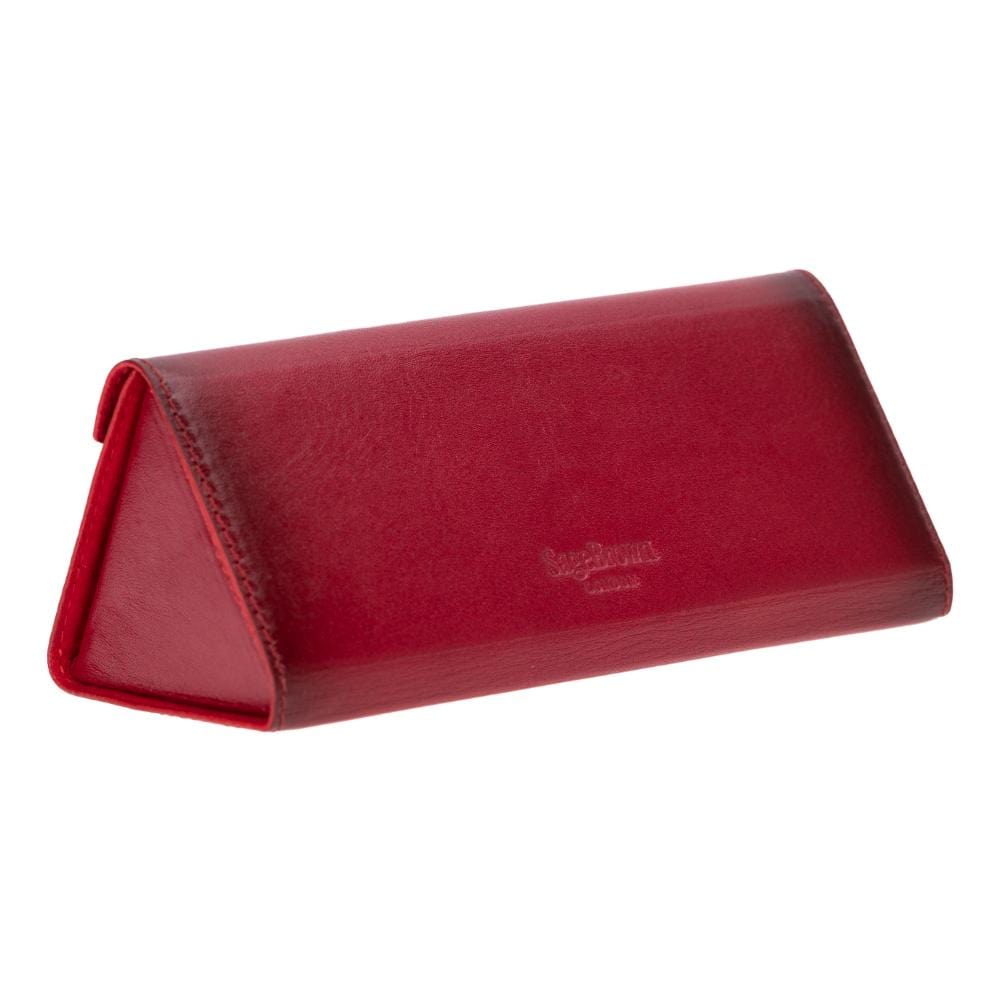 Triangular leather glasses case, burnished red, back