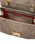 Small real python top handle bag, natural tan, inside