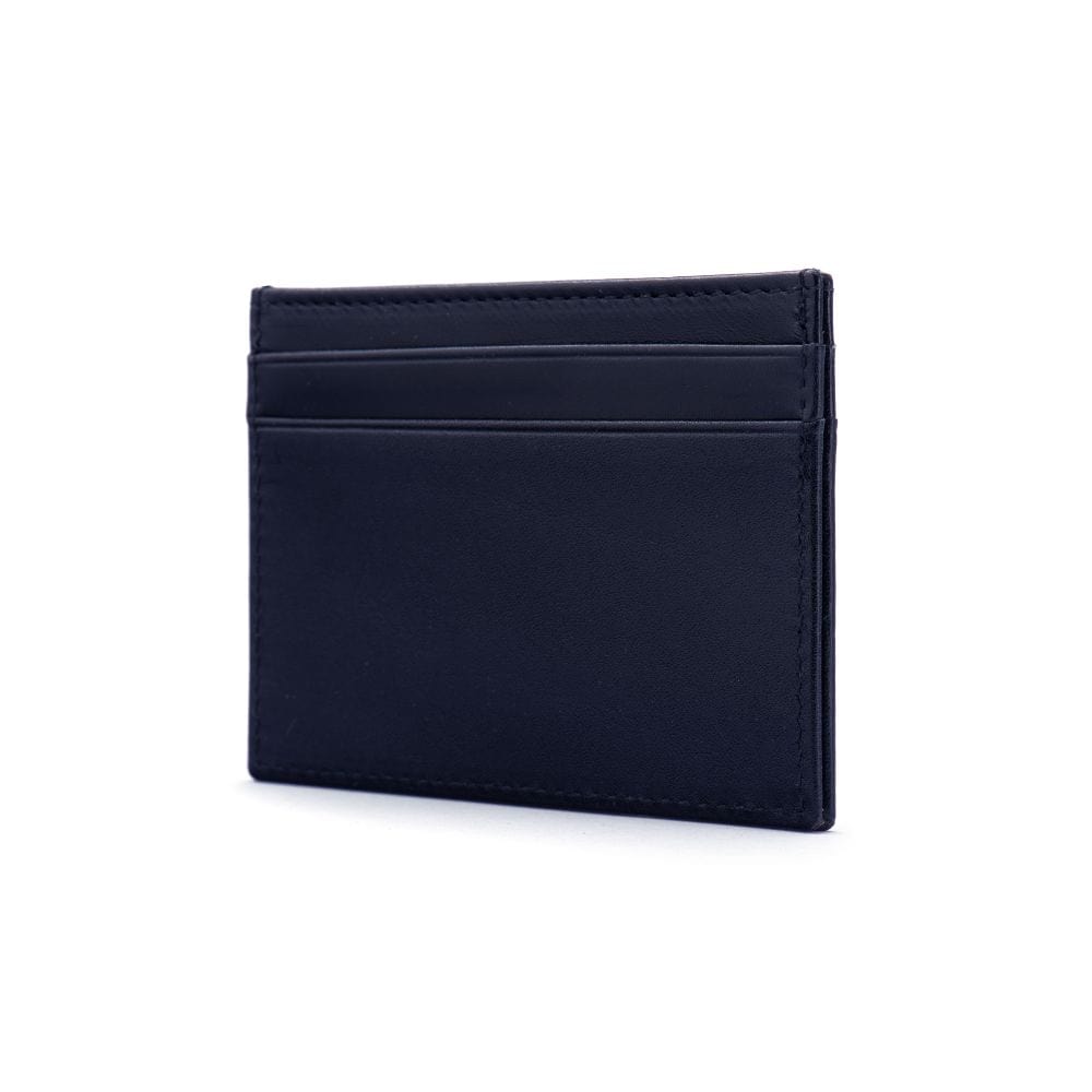 Flat leather credit card wallet 4 CC, navy, side