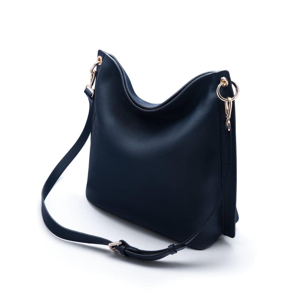 Carol Ann slouchy leather shoulder bag, navy, with detachable shoulder strap