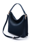 Carol Ann slouchy leather shoulder bag, navy, with both straps
