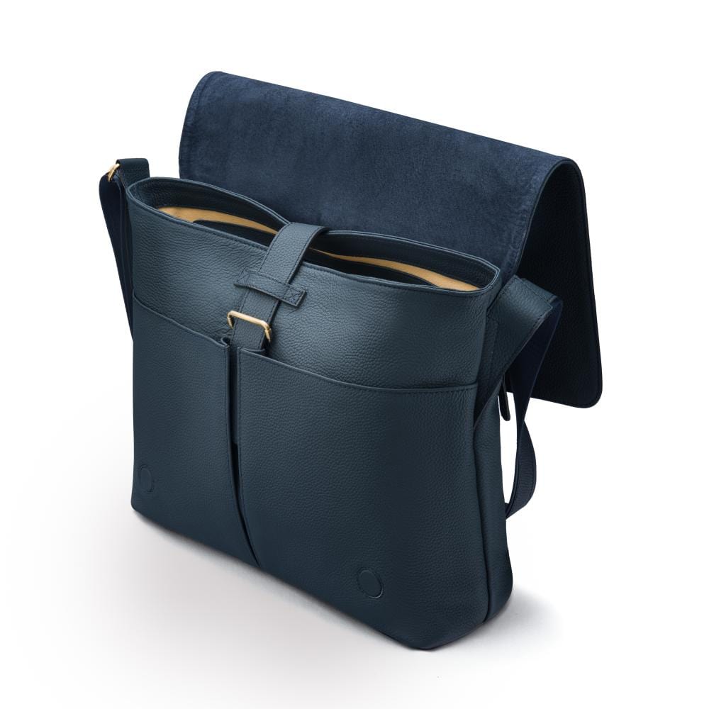 Men's Leather Messenger Bag, Navy | Messengers | SageBrown