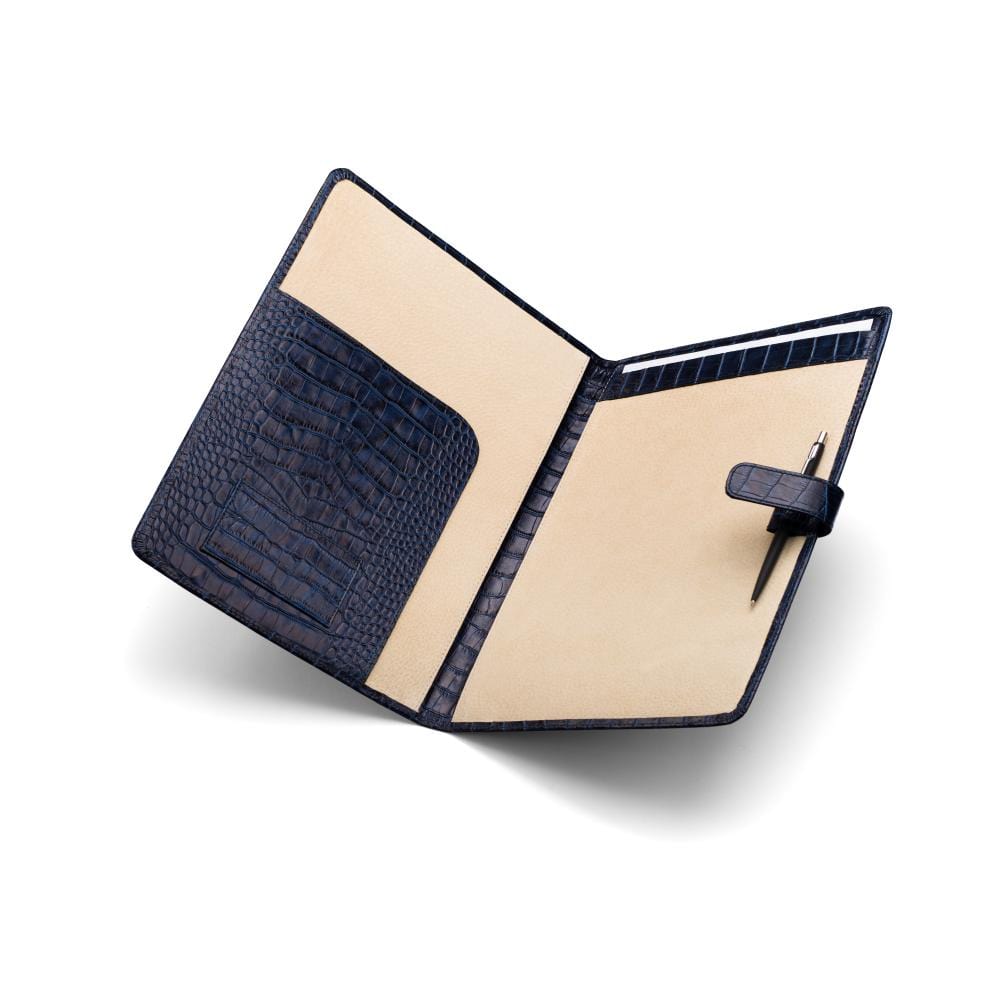 Leather conference folder, navy croc, inside