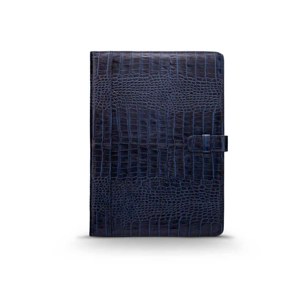 Leather conference folder, navy croc, front