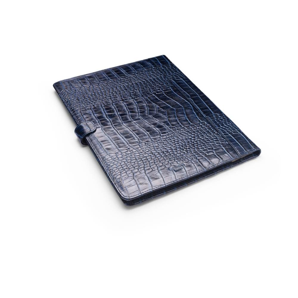 Leather conference folder, navy croc, back