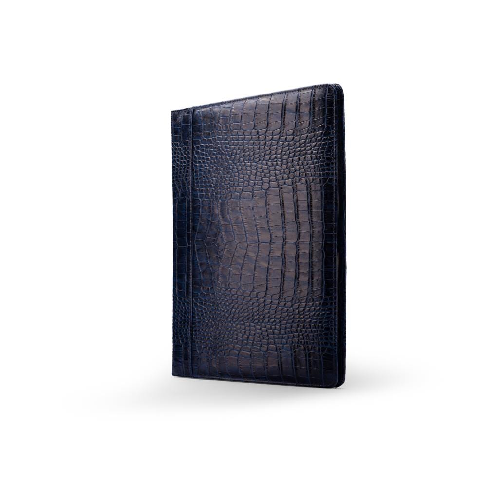 A4 leather document folder, navy croc, front