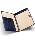 A4 leather document folder, navy croc, open view