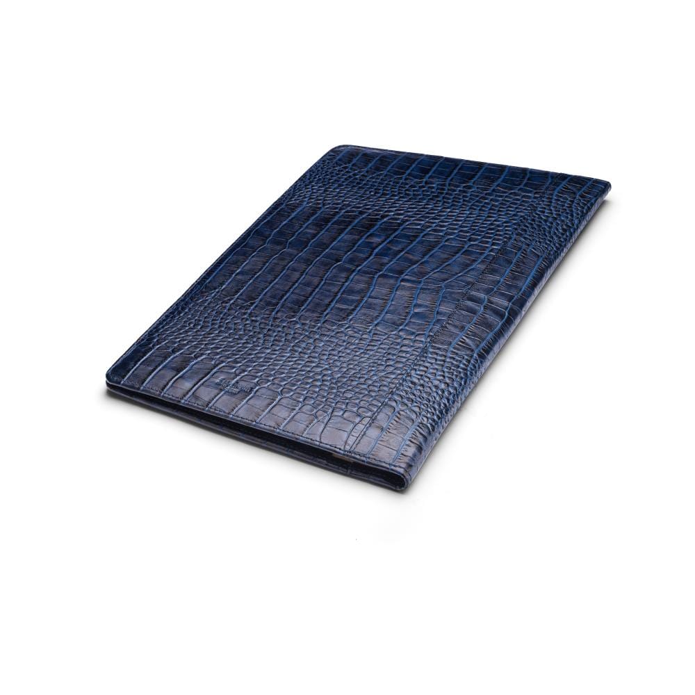 A4 leather document folder, navy croc, back