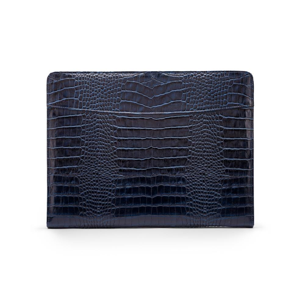 A4 leather notepad folder, navy croc, front