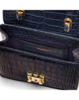 Small leather top handle bag, navy croc, inside