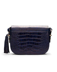 Leather saddle bag, navy croc, back