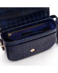 Leather saddle bag, navy croc, inside