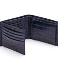 Leather coin wallet, navy croc, open