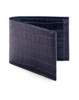 Leather coin wallet, navy croc, front