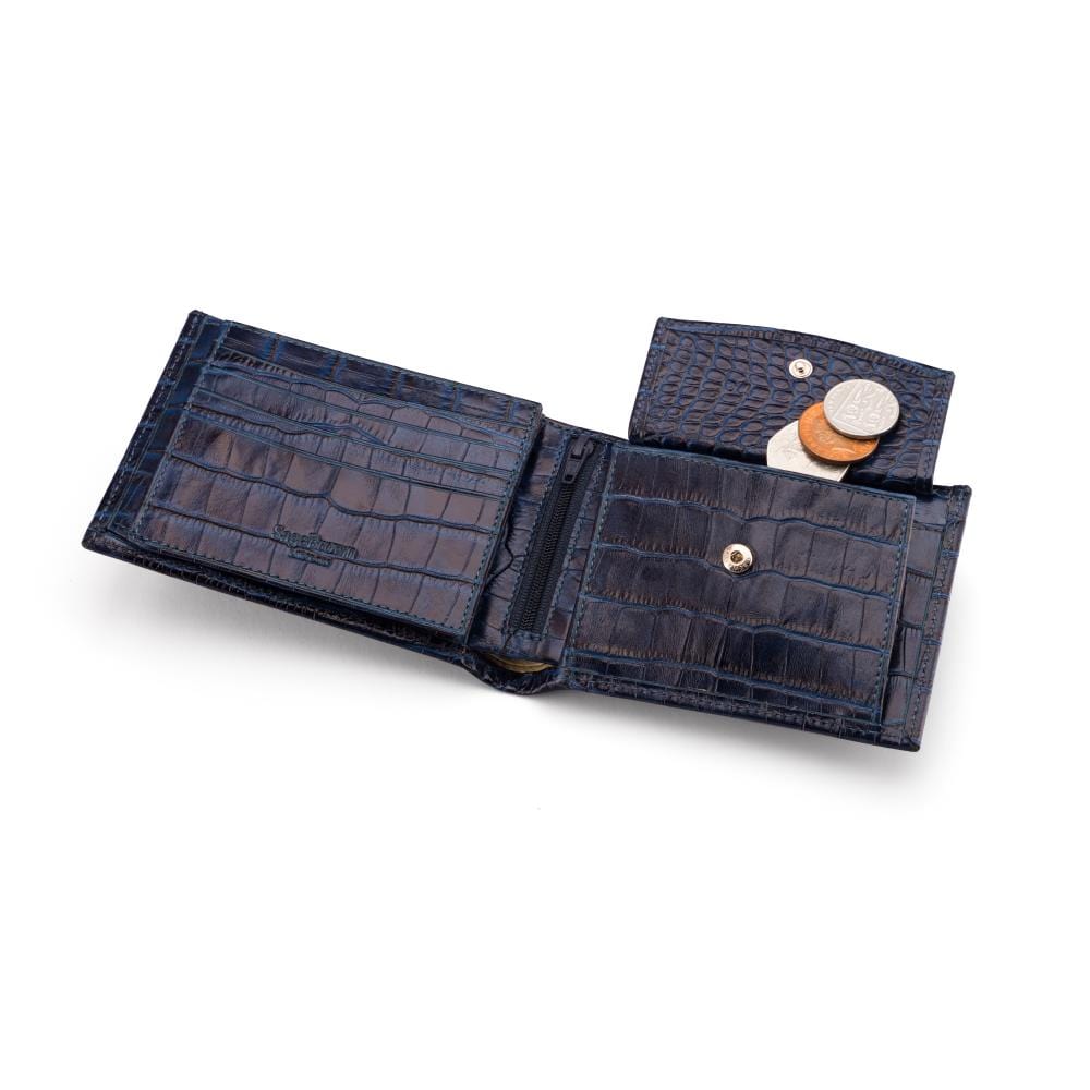 Leather coin wallet, navy croc, inside