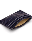 Flat leather credit card wallet 4 CC, navy croc, inside view