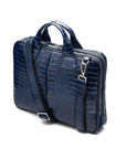 Leather 13" laptop briefcase, navy croc, with strap