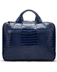 Leather 13" laptop briefcase, navy croc, back