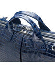 Leather 13" laptop briefcase, navy croc, closeup