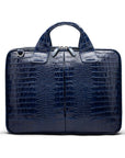 Leather 13" laptop briefcase, navy croc, front