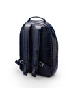 Men's leather 15" laptop backpack, navy croc, back view