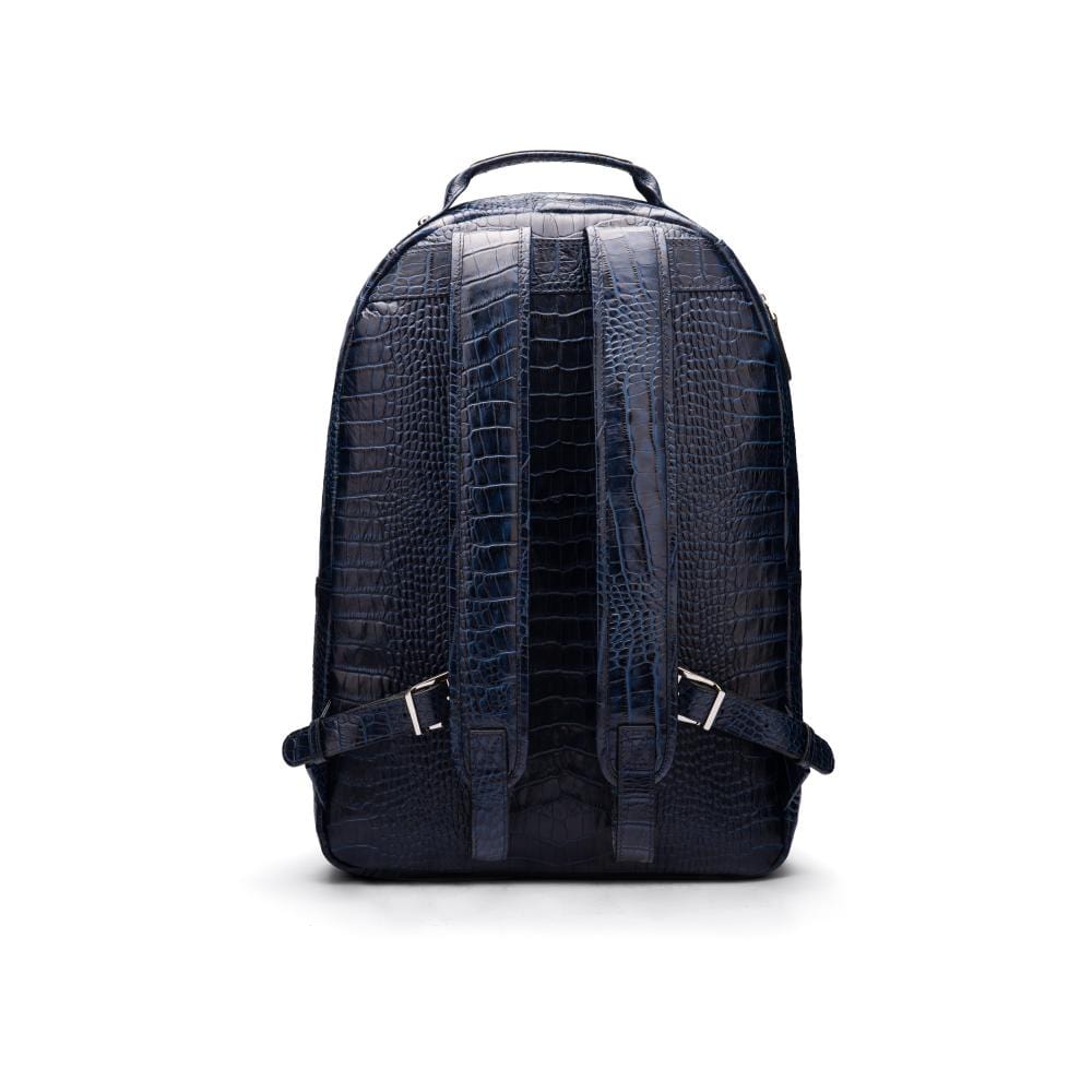 Men's leather 15" laptop backpack, navy croc, back