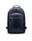 Men's leather 15" laptop backpack, navy croc, front