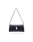 Leather clutch bag, navy croc, with short leather strap