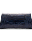 Leather clutch bag, navy croc, back