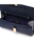 Leather clutch bag, navy croc, inside