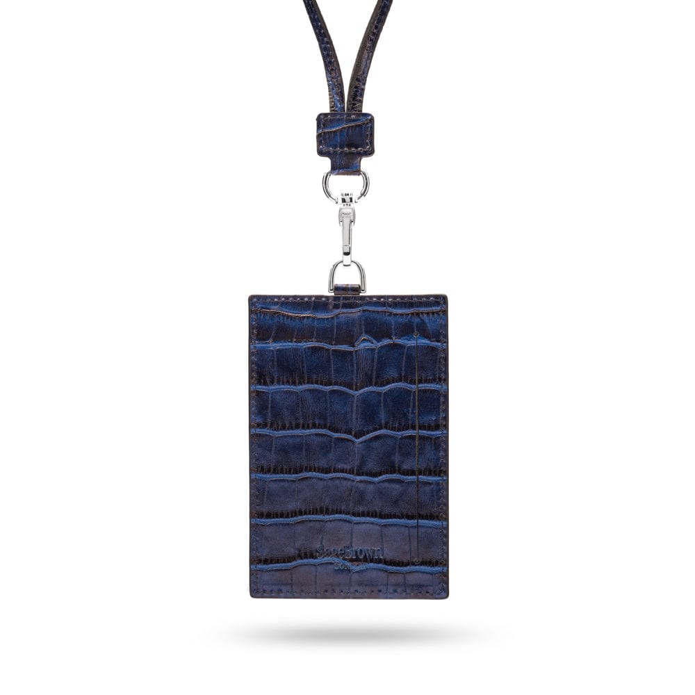 Leather Lanyard ID Card Holder, Navy Croc | Card Holders | SageBrown