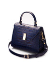 Sabrina top handle bag, navy croc leather, with shoulder strap