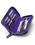 Leather zip around 7 piece manicure set, navy croc, inside