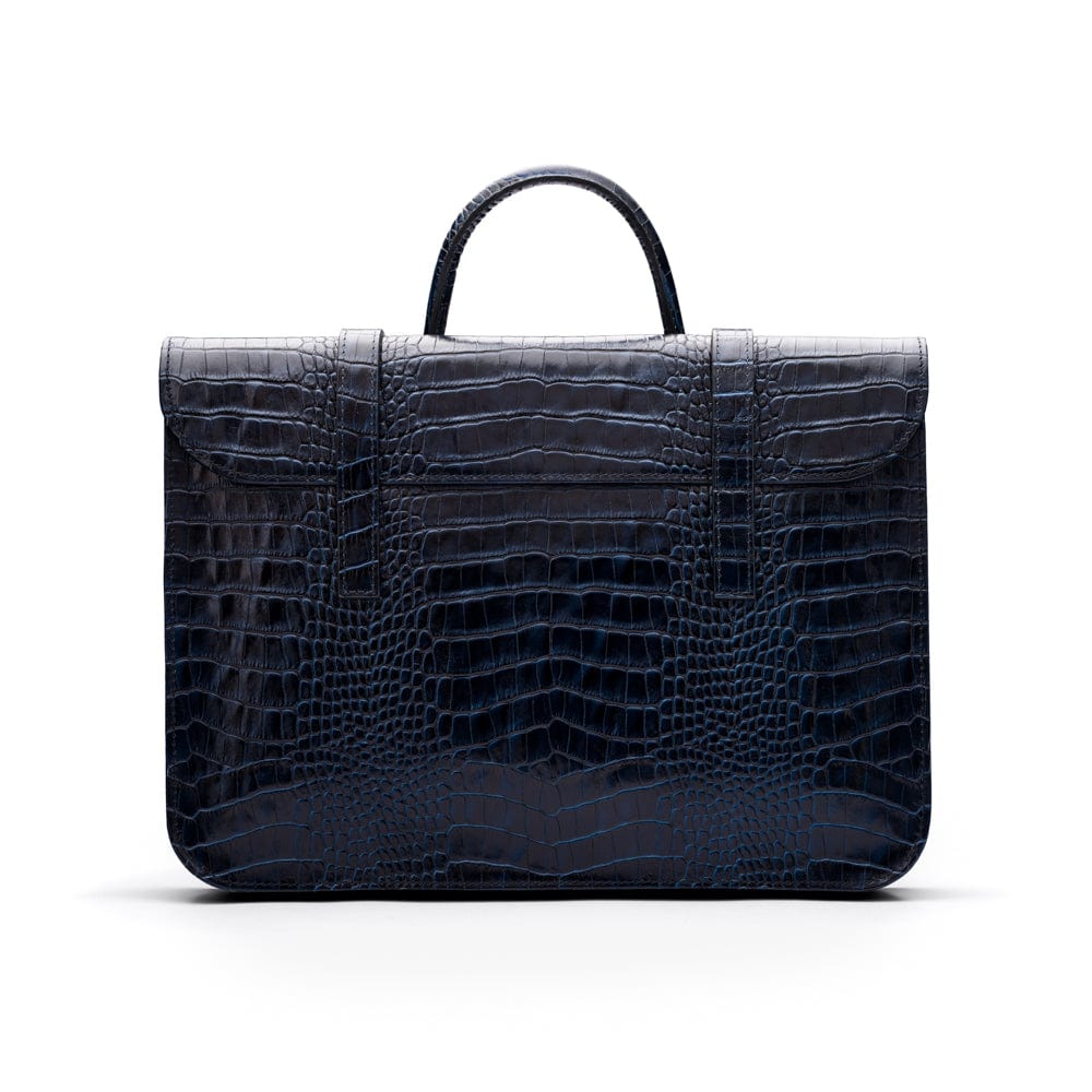 Leather music bag, navy croc, front