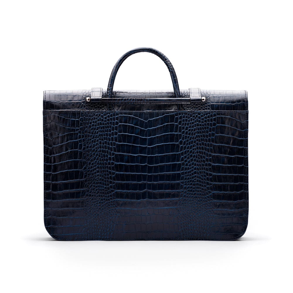 Leather music bag, navy croc, back