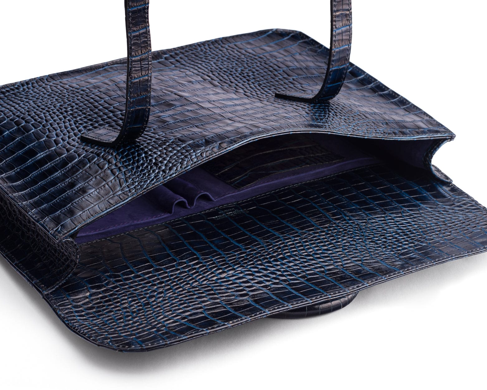 Leather music bag, navy croc, inside