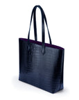 Luxury Leather Tote Bag and Shopper, Navy Croc, side view