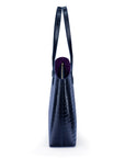 Luxury Leather Tote Bag and Shopper, Navy Croc, side