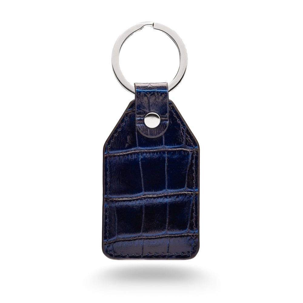 Rectangular leather key fob, navy croc, front