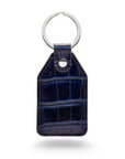 Rectangular leather key fob, navy croc, front