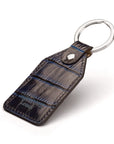 Rectangular leather key fob, navy croc, back