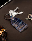 Rectangular leather key fob, navy croc, lifestyle
