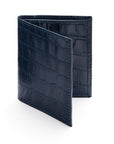 RFID compact leather billfold wallet 4 CC, navy croc, front