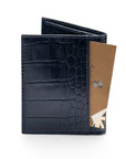 RFID compact leather billfold wallet 4 CC, navy croc, back
