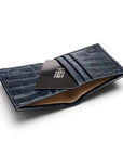 RFID compact leather billfold wallet 4 CC, navy croc, inside