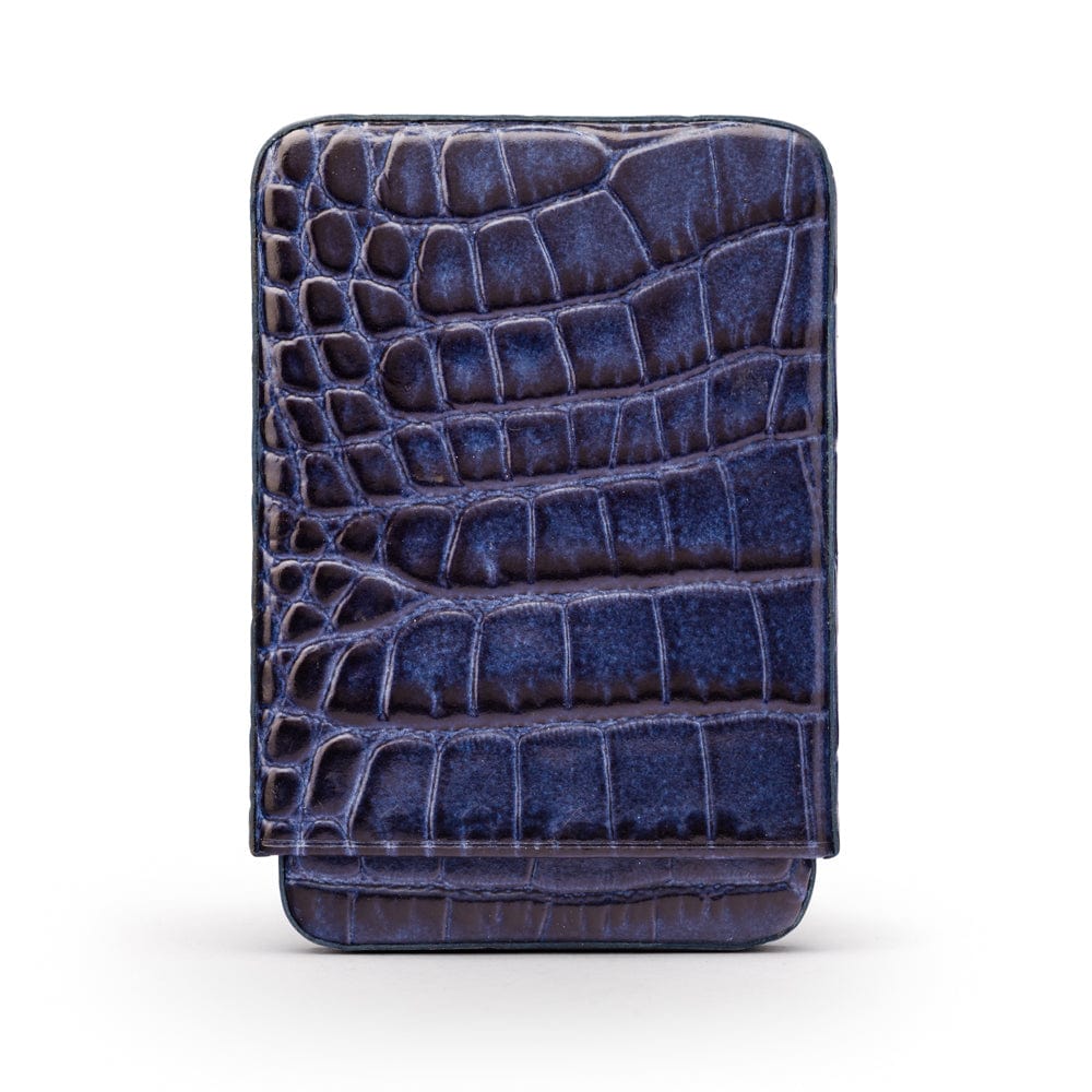 Pull apart business card holder, navy croc, front