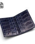 RFID leather credit card holder, navy croc, open